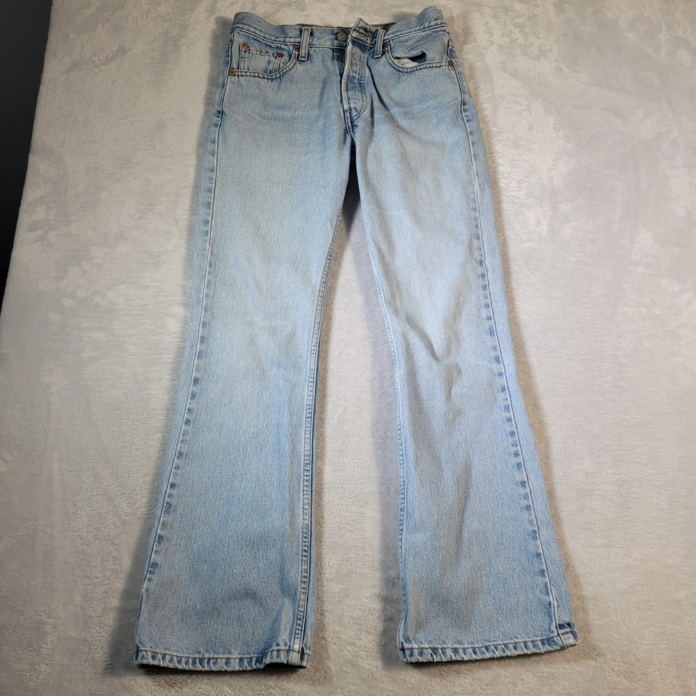 VTG Levis 556 Jeans Mens 28x31.5 Light Wash Blue Denim Straight Leg Button Fly